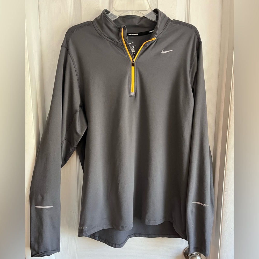 Nike Dri Fit Element Running Mens LARGE 1/4 Zip Thumb Holes Gray